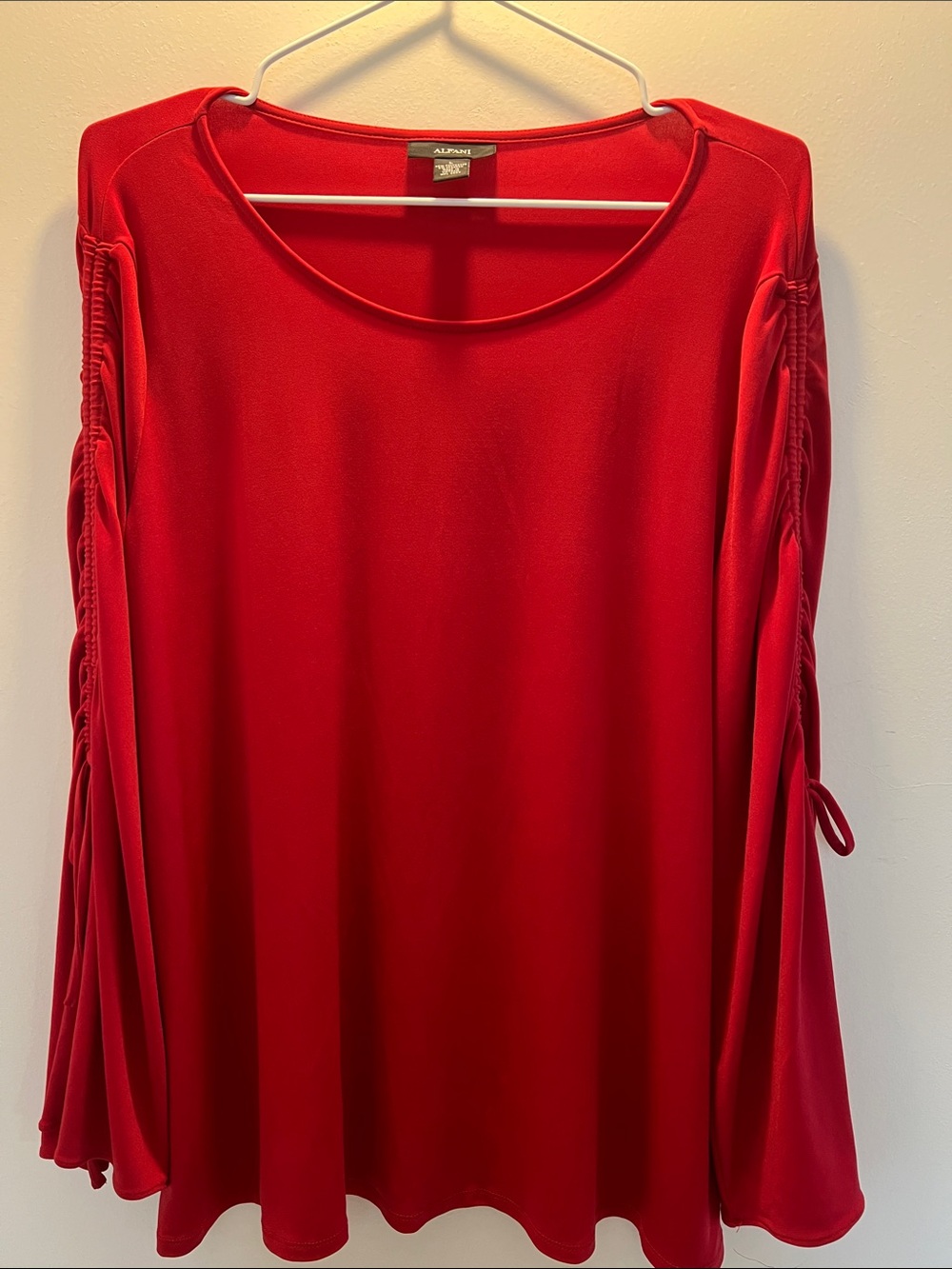 Alfani Red Long-Sleeve Tunic with Ruched Sleeve Detail